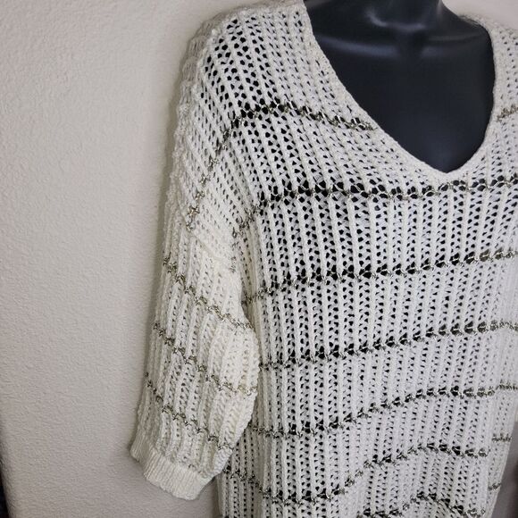 Chico's Shine Striped Charlotte Pullover Open Weave Sweater Size 3 (XL) - Picture 3 of 7